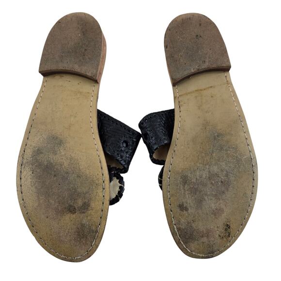 Jack Rogers Sandals Womens 9 Flats Black Woven Leather Slip On Thong Preppy - Picture 9 of 11